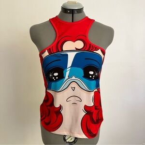 SOLD PUSHBUTTON Red Goggle Girl Tank Top, Large